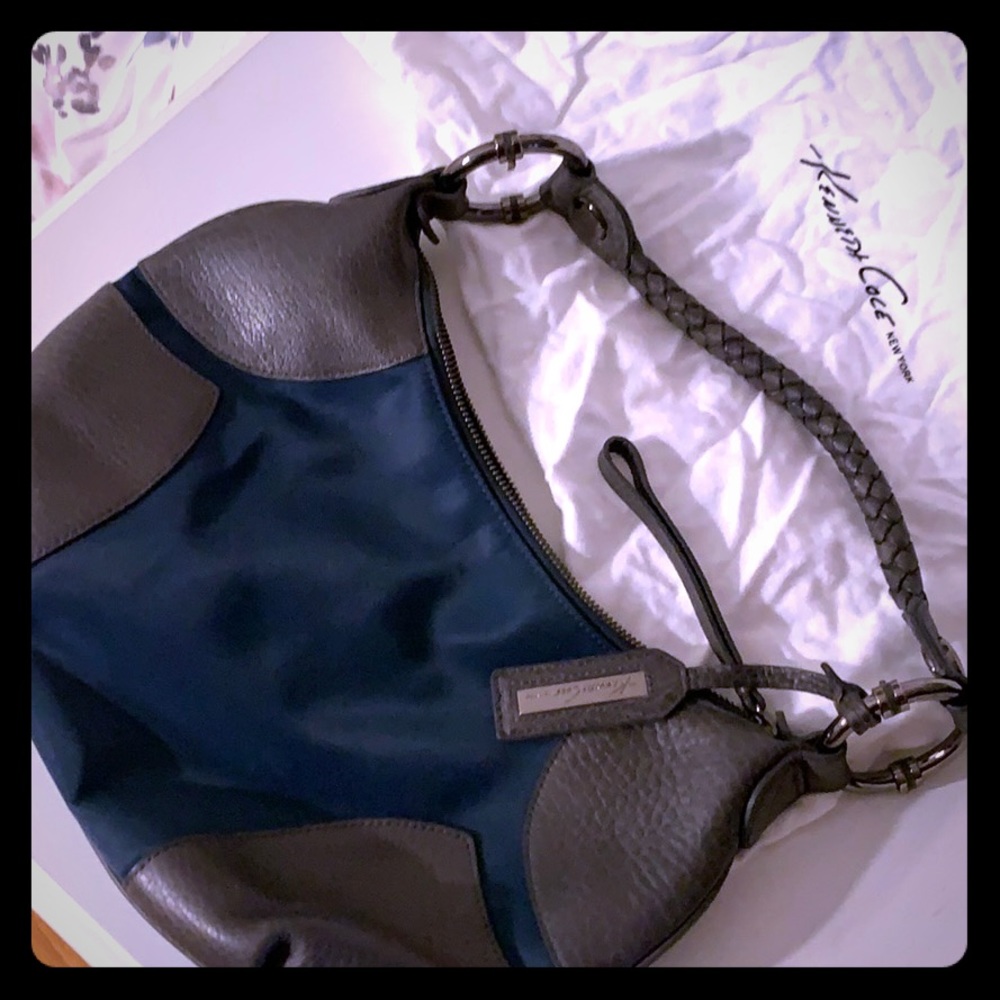 Kenneth Cole leather/vinyl teal/gray handbag.
